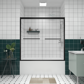 56-60"x58" Aluminum Frame Double Sliding Bathtub Screen,Bypass Bathroom Sliding Door with Premium 1/4" (6mm) Clear Tempered Glass, Black Hardware Sliding Glass Shower Enclosure,Matte Black Finished