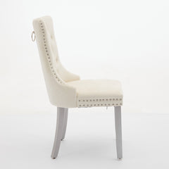 A&A Furniture, Nikki Collection Modern, High-end Tufted Solid Wood Contemporary Velvet Upholstered Dining Chair with Wood Legs Nailhead Trim 2-Pcs Set, Milky White,SW1301MW