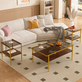 Coffee Table and End tables Set of 3, Tempered Glass Table with MDF layer, Modern Tables for Living Room , Gray Glass