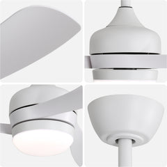 52-Inch Ceiling Fan With 3 ABS Blades,Remote Control,Reversible DC Motor,Noiseless&Effective,3 Downrods(5/10/24-Inch) Available,LED Dimmable,All White