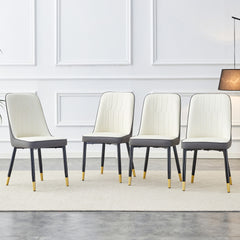 A modern dining chair with a white dark gray dual tone PU leather backrest and black metal legs, suitable for kitchens, bedrooms, and offices. A set of 4 pieces (white+dark gray+PU)C-007 W1151118960