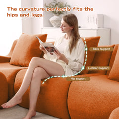 Soft Teddy Fabric Boneless Sofa,No Assembly Required Streamlined Design,Anti-Slip Design 32D High Density Sponge Living Rooms Bedrooms,Orange