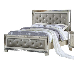Glamorous Silver Faux Leather Tufted Headboard FB 1pc California King Size Bed Mirror Trim Bedroom Furniture
