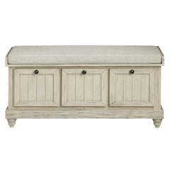 1pc Durable Storage Bench White Finish Foam Cushioned Seat Beige Upholstery Flip-Top Seat Solid Wood Home Furniture