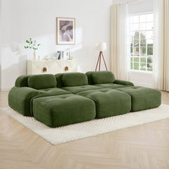 Three-seat modular sofa with 3 Ottomans corduroy fabric no assembly pet-friendly ultra-wide curved armrests 32D high-resilience sponge living rooms media rooms,Olive Green