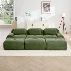 Three-seat modular sofa with 3 Ottomans corduroy fabric no assembly pet-friendly ultra-wide curved armrests 32D high-resilience sponge living rooms media rooms,Olive Green