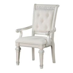 Traditional Style 2pc Arm Chair Upholstered Seat And Backrest Ivory Finish Dining Room