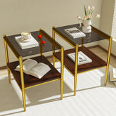 Set of 2 Rectangle End Table, Tempered Glass Tabletop with MDF layer, Modern Table for Living Room , Gray Glass