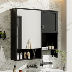 29'' x 28'' Modern Wall Mounted Bathroom Medicine Cabinet, Bathroom Wall Storage Cabinet with Mirror, Over the Toilet Space Saver Cabinet with Towels Bar