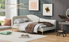 Twin Size Upholstered Daybed with Headboard and Armrest, Support Legs, Beige