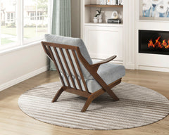 Mid-Century Modern Style Accent Chair 1pc Brown Solid Rubberwood Frame Comfort Seat Cushion Gray Chenille Upholstery Living Room Furniture