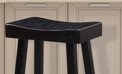 Traditional Solid Wooden Stool Set of 2pc, Contour Seat Black 29"H