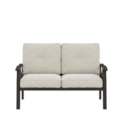 48" All-Weather Metal Loveseat 2 Seats Couch Sofa with Beige Cushions & Khaki Frame