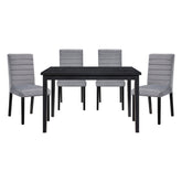 5pc Dining Set Black Finish Dining Table and 4x Gray Velvet Side Chairs Casual Style Wooden Furniture Dining Room Furniture