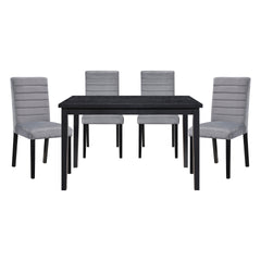 5pc Dining Set Black Finish Dining Table and 4x Gray Velvet Side Chairs Casual Style Wooden Furniture Dining Room Furniture