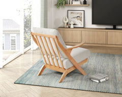 Mid-Century Modern Style Accent Chair 1pc Natural Finish Solid Rubberwood Frame Comfort Seat Cushion Beige Chenille Upholstery Living Room Furniture