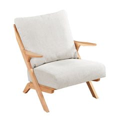 Mid-Century Modern Style Accent Chair 1pc Natural Finish Solid Rubberwood Frame Comfort Seat Cushion Beige Chenille Upholstery Living Room Furniture
