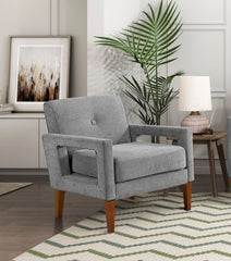 Modern Living Room Chair Gray Chenille Upholstery Pocket Coils Solid Wood Legs Furniture 1pc Armchair