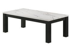 White Black 3-Piece Living Room Table Set Faux Marble Table Top Cocktail Table and Two Matching End Tables Wooden Furniture