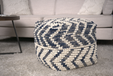 Alina Wool and Cotton Pouf, Natural and Blue