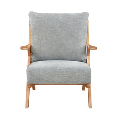 Mid-Century Modern Style Accent Chair 1pc Natural Finish Solid Rubberwood Frame Comfort Seat Cushion Gray Chenille Upholstery Living Room Furniture