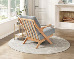 Mid-Century Modern Style Accent Chair 1pc Natural Finish Solid Rubberwood Frame Comfort Seat Cushion Gray Chenille Upholstery Living Room Furniture