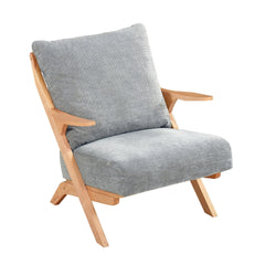 Mid-Century Modern Style Accent Chair 1pc Natural Finish Solid Rubberwood Frame Comfort Seat Cushion Gray Chenille Upholstery Living Room Furniture