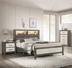 1pc Nightstand Two-tone Finish Convenient Bedside Storage Two Drawers Metal Pull Handle Gray Beige