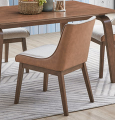Modern Contemporary Brown and White Boucle Upholstery Dining Chairs Set of 2, Wingback Walnut Finish Retro Style Dining Furniture