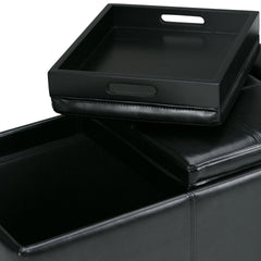 Avalon 42 inch Wide Storage Ottoman in Midnight Black Vegan Leather