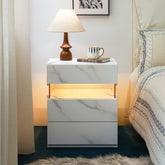 LED Nightstands 3 Drawer Dresser for Bedroom End Table with Acrylic Board LED Bedside Tables (White Stone)