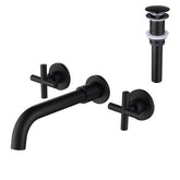 Wall Mounted Dual Handle Bathroom Sink Faucet with Pop-Up Drain (No Overflow)