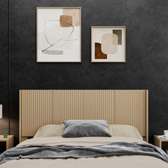 Wood Headboard Queen Size, 64.4" Wide Wooden Queen Headboard Only, Modern Farmhouse Headboards, Wall Mounted Fluted Panel, Wingback Boho Headboards, Natural Oak