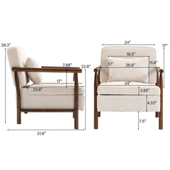 Storage Chair,Mid Century Modern Accent Chair with Wood Frame, Upholstered Living Room Chairs with Waist Cushion, Reading Armchair for Bedroom Sunroom