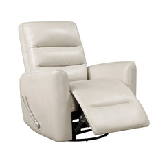 Glider Reclining Chair Swivel Motion Beige Breathable Faux Leather Upholstery Luxury Living Room Furniture, Movie Chair