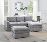 Contemporary 5pc Set Modular Sectional Set 2x One Arm Chair / Wedge 1x Armless Chair 2x Ottoman Granite Color Morgan Fabric Plush Living Room Furniture
