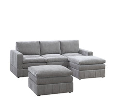 Contemporary 5pc Set Modular Sectional Set 2x One Arm Chair / Wedge 1x Armless Chair 2x Ottoman Granite Color Morgan Fabric Plush Living Room Furniture