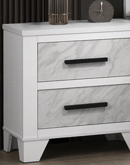 White Color 1pc Nightstand Black Bar Pulls Bedside Table Metal Center Glide Faux Marble Insert Bedroom Rubberwood