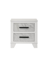 White Color 1pc Nightstand Black Bar Pulls Bedside Table Metal Center Glide Faux Marble Insert Bedroom Rubberwood