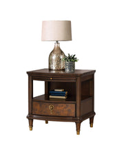 Modern Style 1pc End Table Gold Legs And Round Knobs Pull Out Tray Dark Cherry Finish Primary Living Room
