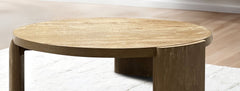 Modern Contemporary Style 1pc Round Coffee Table Panel Base Rubberwood Oak Finish