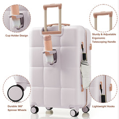Luggage Set of 3, Airline Certified Carry-on Luggage with Cup Holder, ABS Hard Shell Luggage with Spinner Wheels, light grey
