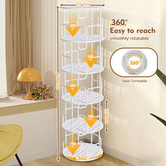 Rotating Bookshelf Tower 5 Tier,Spinning Bookcase, Revolving 360 Book Shelf Narrow Tall Bookcase, Vertical Turning Round storage Bookshelf ,Book Shelf Organizer for Bedroom, Living Room, White