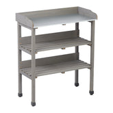 30″x14.5″×35.5″ Potting Table w/Metal Tabletop, 3 Layers Outdoor Work Bench w/Hook for Garden, Solid Wood Workstation for Garage