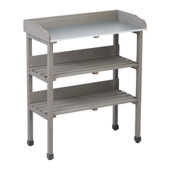 30″x14.5″×35.5″ Potting Table w/Metal Tabletop, 3 Layers Outdoor Work Bench w/Hook for Garden, Solid Wood Workstation for Garage