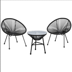 3-Piece Acapulco Wicker Patio Bistro Set with 2 Black Chairs & Glass Table