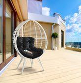 Galzed Black Fabric & White Wicker Patio Lounge Chair