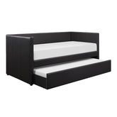 Black Faux Leather Upholstered Contemporary Daybed with Trundle Wooden Furniture 1pc