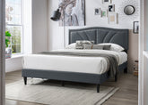 Modern Vintage Look 1pc Full Size Bed Charcoal Burlap Fabric Nailhead Trim Accents Headboard Bedframe