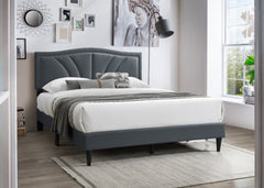 Modern Vintage Look 1pc Full Size Bed Charcoal Burlap Fabric Nailhead Trim Accents Headboard Bedframe
